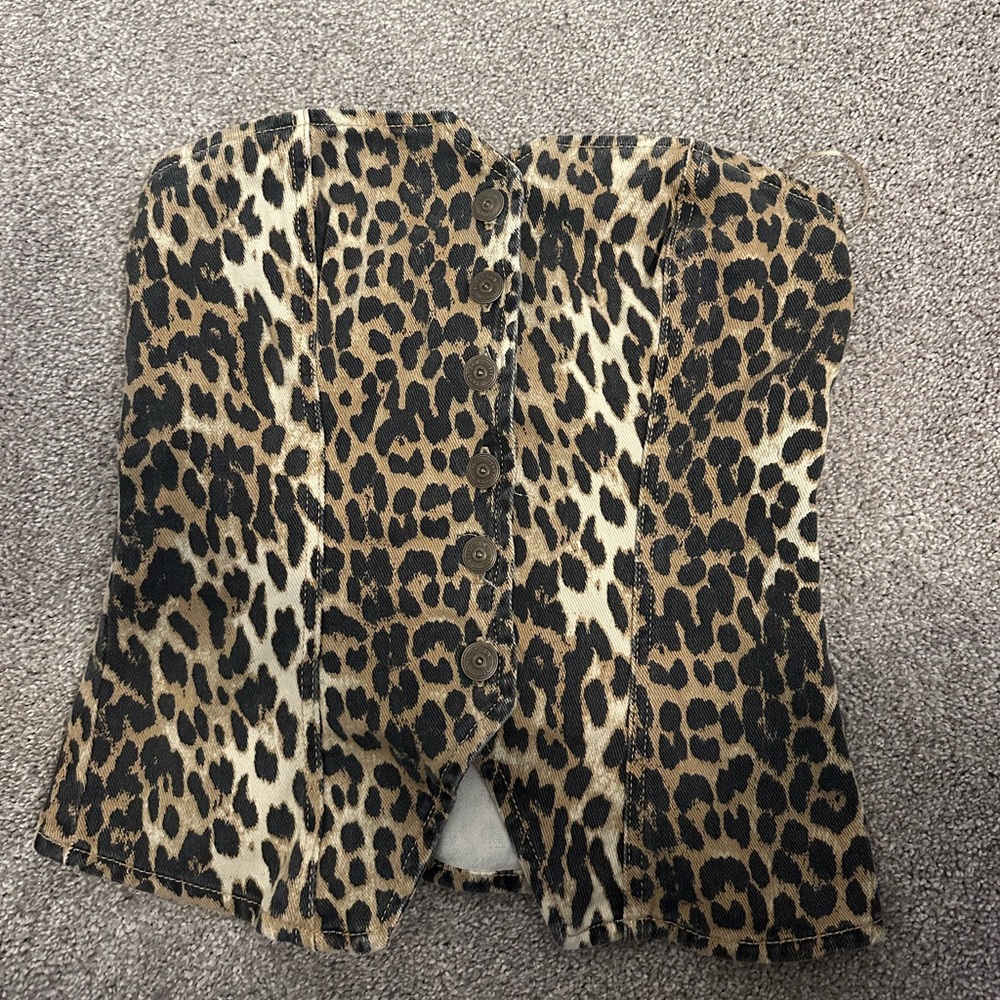 MANGO leopard cheetah denim corset